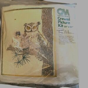 Columbia Minerva Crewel Picture Kit "Owl Family" #7925 By Erica Wilson (20"x24")